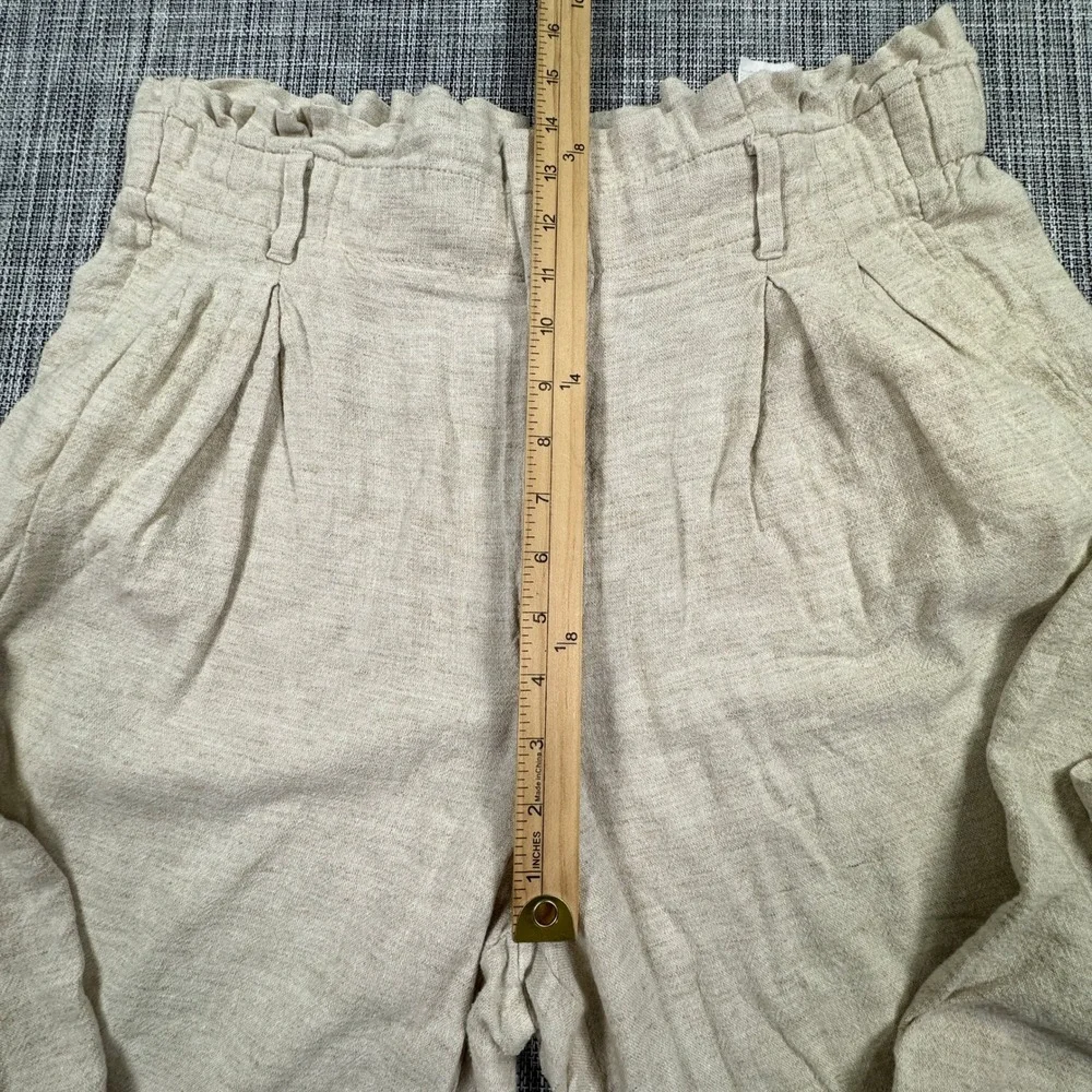Banana Republic Women's Linen Blend Paperbag Wide Leg Pants Size 14 Beige Stripe